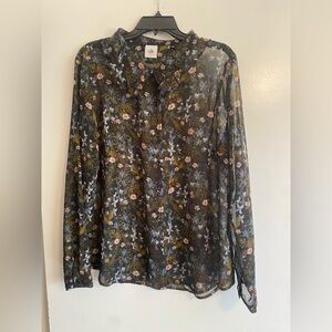 CAbi Floret Sheer Button Down Blouse- Size L